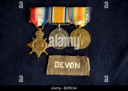 PIP Squeak et Wilfred, robe, médailles, WW1, Médaille de la première Guerre mondiale 1 1914-1915 étoiles, Médaille de la guerre britannique, Médaille de la victoire, Ile de Wight, Banque D'Images
