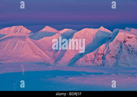 Massif de l'Akka au coucher du soleil, Laponie, Suède Banque D'Images