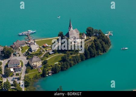 Maria Woerth, photo aérienne, Lac, Carinthie, Autriche, Europe Banque D'Images