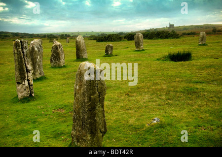 The Hurlers, cercles de pierres sur Bodmin Moor, Cornwall Banque D'Images