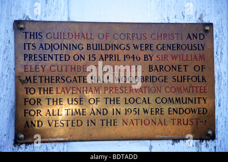 Informations Inscription Guildhall of Corpus Christi Ville Lavenham Suffolk Comté Angleterre Grande-bretagne Banque D'Images