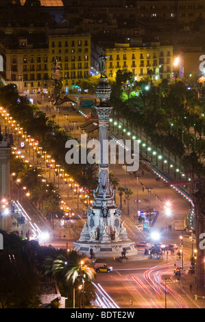 Le monument à Christophe Colomb à Barcelone, Espagne. Banque D'Images