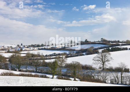 Village de Morchard Mid Devon évêque couvert de neige. L'hiver (février) 2009 Banque D'Images