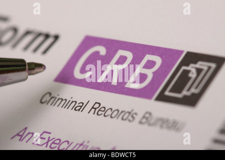 CRB Criminal Records Bureau Formulaire de vérification d'identité ID UK Banque D'Images