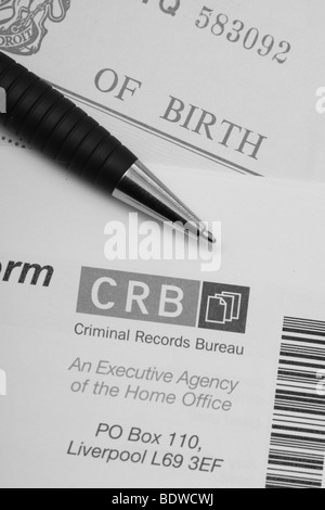 CRB Criminal Records Bureau Formulaire de vérification d'identité ID Banque D'Images