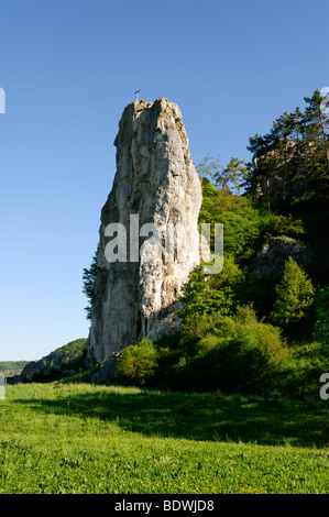 Burgsteinfelsen rock, près de Denkendorf dans le Parc Naturel de la vallée de Altmuehl Bavaria, Middle Franconia, Bavaria, Germany, Europe Banque D'Images