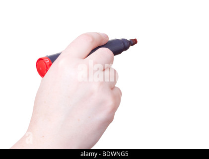 Part de l'écriture avec un stylo isolé sur fond blanc avec Banque D'Images