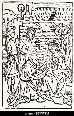 W de worde 1511 coleyne trois rois de l'adoration des mages avec un turban et une épée d'un autre barbu et chauve sur sa Banque D'Images