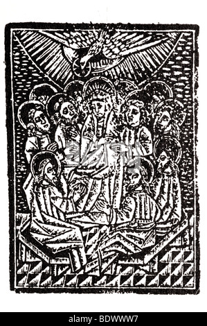 J notaire 1503150416 février Jacobus de Voragine legenda aurea descente du Saint-Esprit cinq desciples l'un assis mary standin Banque D'Images