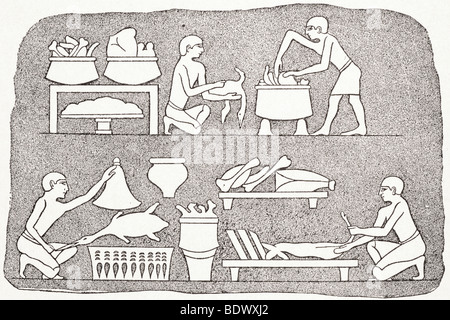 Cuisine égyptienne montrant les processus de préparation d'aliments Banque D'Images