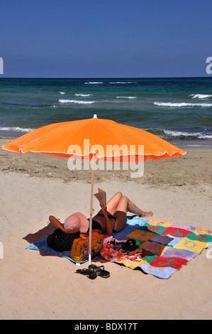 Vue sur la plage, la réserve naturelle de Torre Guaceto, province de Brindisi, Pouilles, Italie Banque D'Images