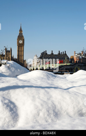 Londres : BIG BEN DANS LA NEIGE Banque D'Images