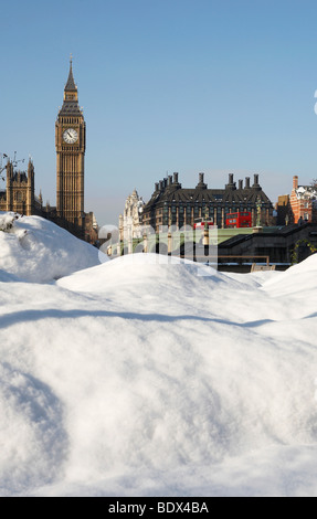 Londres : BIG BEN DANS LA NEIGE Banque D'Images