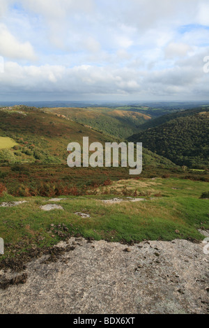 Au début de l'automne Vue de Sharp sur Tor, gorge Dart avec Mel Tor dans distance, Dartmoor, dans le Devon, England, UK Banque D'Images