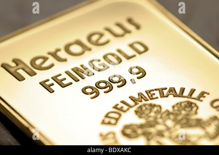 20 grammes d'or, de Feingold, 999,9 Détail, macro Banque D'Images