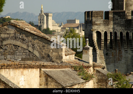 Le fort Saint André à Villeneuve les Avignon et palais des Papes, le Palais des Papes, en Avignon, Provence, France, Europe Banque D'Images