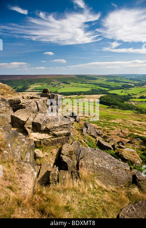 Vue vers le bas Bilsdale hâtive de la Banque mondiale et sur la façon Wainstones Cleveland, North York Moors National Park Banque D'Images