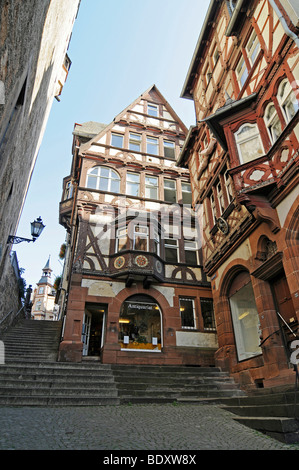 Librairie d'occasion, acheter des livres anciens, Steile Strasse street, escaliers, maisons à colombages historique, centre historique, Ma Banque D'Images