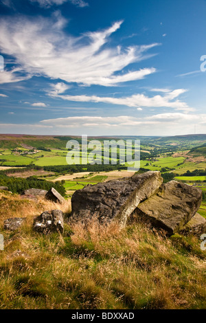 Vue vers le bas Bilsdale hâtive de la Banque mondiale et sur la façon Wainstones Cleveland, North York Moors National Park Banque D'Images