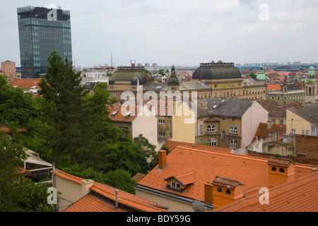 Avis de Zagreb avec Neboder gratte-ciel, à partir de la promenade Strossmayer, Setaliste Strossmayera, Gornji Grad, Zagreb, Croatie, Europe Banque D'Images
