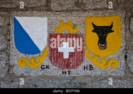 Armoiries de Zurich, en Suisse, en Europe et dans le canton d'Uri, Albert-Heim hut, Furka région, canton d'Uri, Suisse, E Banque D'Images