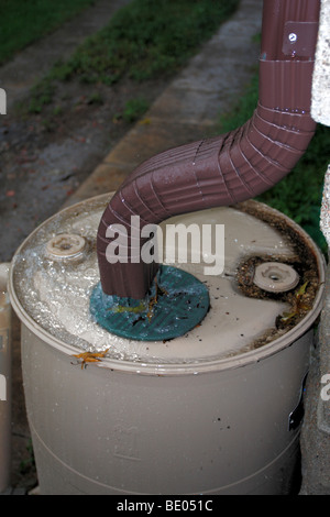 Un baril de pluie dans l'action, haut. Banque D'Images