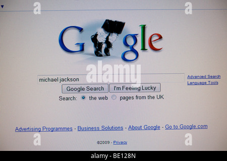 Page d'accueil Google célébrant la vie de Michael Jackson Banque D'Images