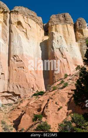 Une belle falaise de roche rouge formes les murs extérieurs de 'echo' Amphithéâtre dans le nord du Nouveau Mexique. Banque D'Images