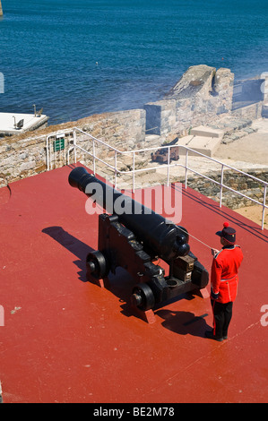 Château Cornet dh St Peter Port Guernsey Gunner et cannon tir canon de midi midi cérémonie Banque D'Images