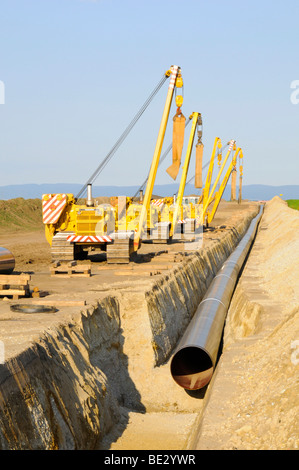 La pose d'une canalisation, Marchfeld, Basse Autriche, Autriche, Europe Banque D'Images