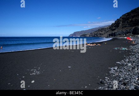 Plage noire près de Porto Naos, La Palma, Canary Islands, Espagne, l'Océan Atlantique Banque D'Images