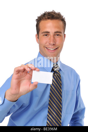 Carte businessman presenting isolated on white Banque D'Images