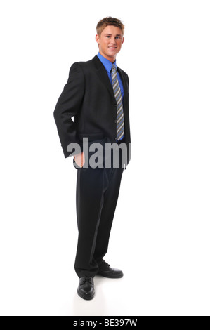 Young businessman standing avec confiance isolated on white Banque D'Images