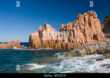 Rock formation, côte rocheuse, le Red Rocks, rochers de porphyre d'Arbatax, Sardaigne, Italie, Europe Banque D'Images