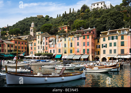 Le port de Portofino, Golfo del Tigullio, Ligurie, Riviera Italienne, Italie Banque D'Images