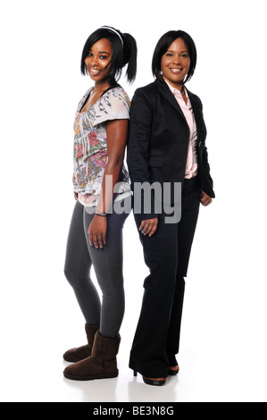 African American mother and daughter isolated on white Banque D'Images
