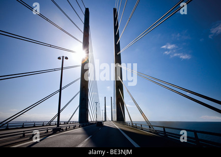Les pylônes sur le pont de l'Oresund entre le Danemark et la Suède, Europe Banque D'Images