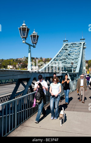 Le 'Blue Wonder' Pont sur l'Elbe dans le quartier Blasewitz vers Loschwitz, Dresde, Saxe, Allemagne, Europe Banque D'Images