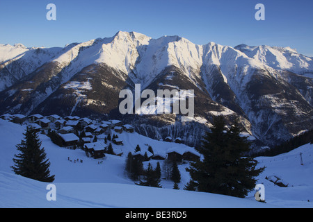 Mt Riederalp en hiver, Glacier d'Aletsch, UNESCO World Heritage Site, Valais, Suisse, Europe Banque D'Images