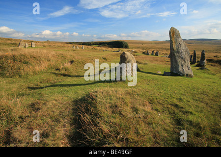 Scorhill cercle de pierres anciennes à la fin de l'été le Dartmoor, dans le Devon, England, UK Banque D'Images