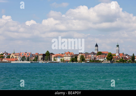 Avis de Lindau et le port de Lindau sur le lac de Constance, Lindau, Bavaria, Germany, Europe Banque D'Images