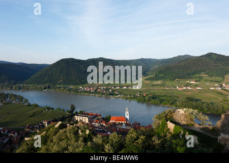 Dürnstein, Danube, vue panoramique depuis les ruines du château, région de Wachau, Basse Autriche, Autriche, Europe Banque D'Images