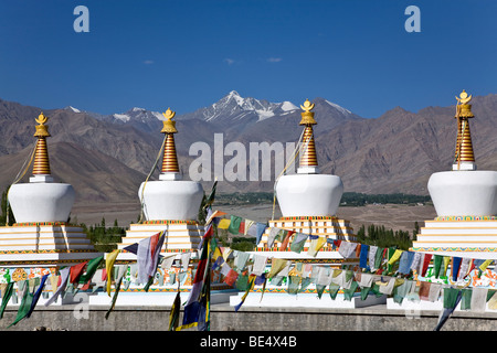 Stupas bouddhistes. Sur l'arrière-plan le Stok Kangri (6123m). Choglamsar. Ladakh. L'Inde Banque D'Images