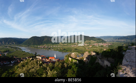 Dürnstein, Danube, vue panoramique depuis les ruines du château, région de Wachau, Basse Autriche, Autriche, Europe Banque D'Images