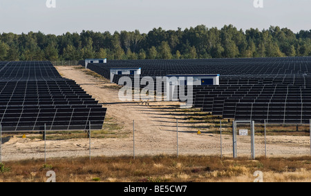 Le plus grand parc solaire de Lieberose, Spreewald, Brandebourg, Allemagne, Europe Banque D'Images