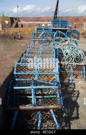 Des casiers à homard sur le queyside à North Berwick Harbour Banque D'Images