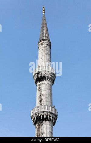 Minaret, Mosquée Bleue, Sultan Ahmet Camii, Sultanahmet, Istanbul, Turquie Banque D'Images