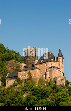 Burg Katz, Château Burg Neukatzenelnbogen formellement et Loreley Ville St Goarshausen, Site du patrimoine mondial de l'Val du Rhin moyen Banque D'Images