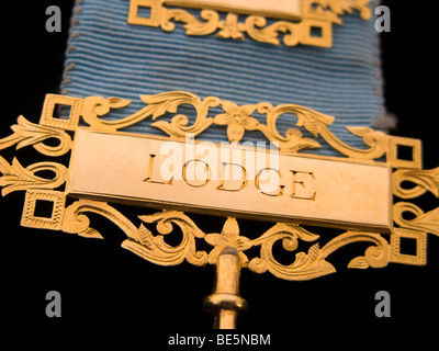 Lodge sur une gravure médaille Maître passé maçonnique's bar, en or 18 carats. Banque D'Images