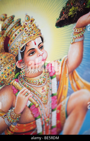 Le Dieu Singe Hanuman représenté sur un hindou de l'affiche. L'Inde Banque D'Images